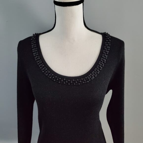 August Silk Knits Silk Blend Beaded Collar Black Sweater M - Picture 3 of 6